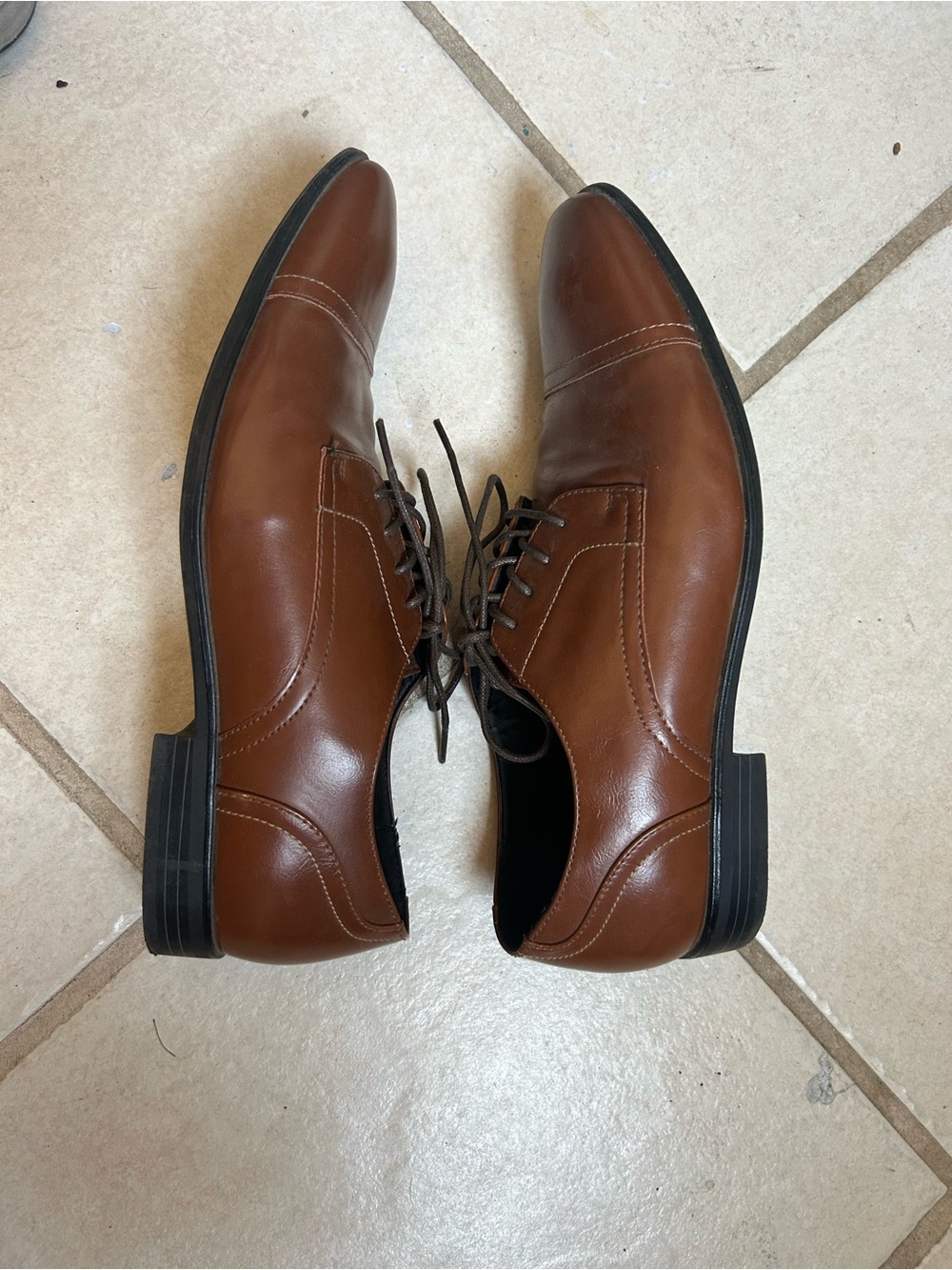 Alfani Men's Chestnut Brown Leather Oxford Lace-Up Dress Shoes